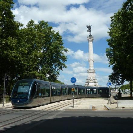 Un tramway de la ligne D sur le cours de Tournon
