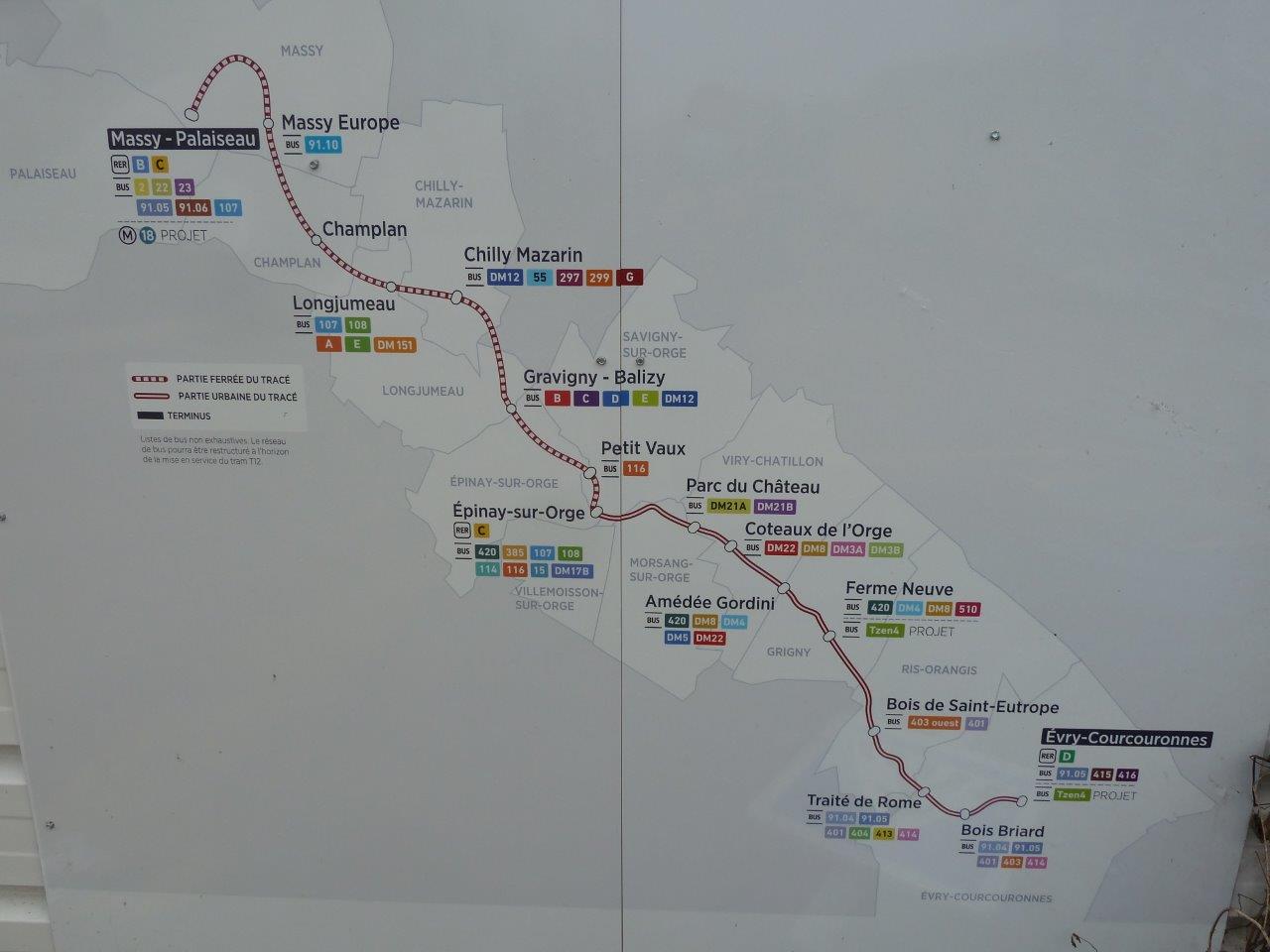 Schéma de la ligne T12 (site IdF mobilité)