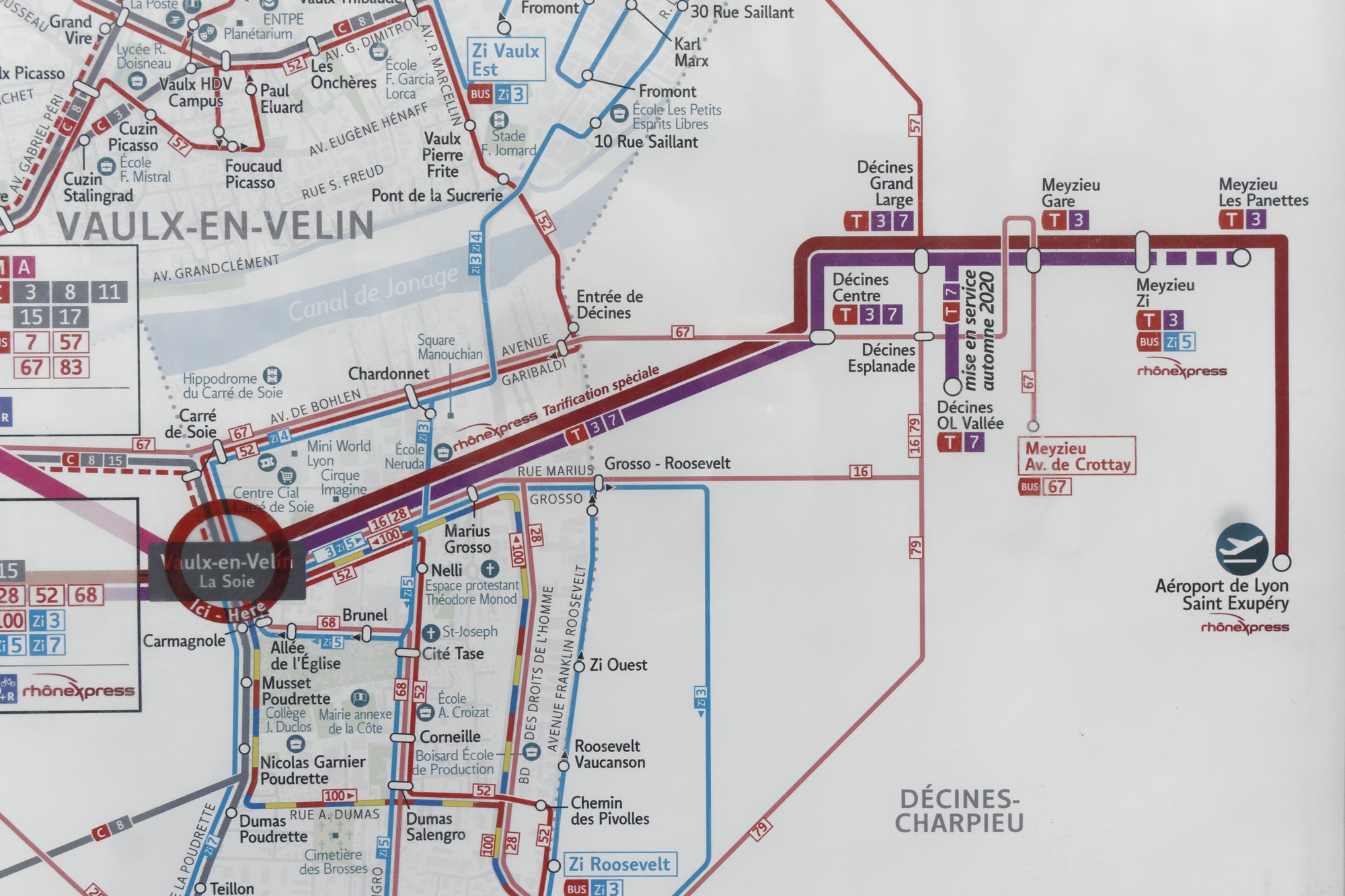 Plan de la ligne T7 de Lyon